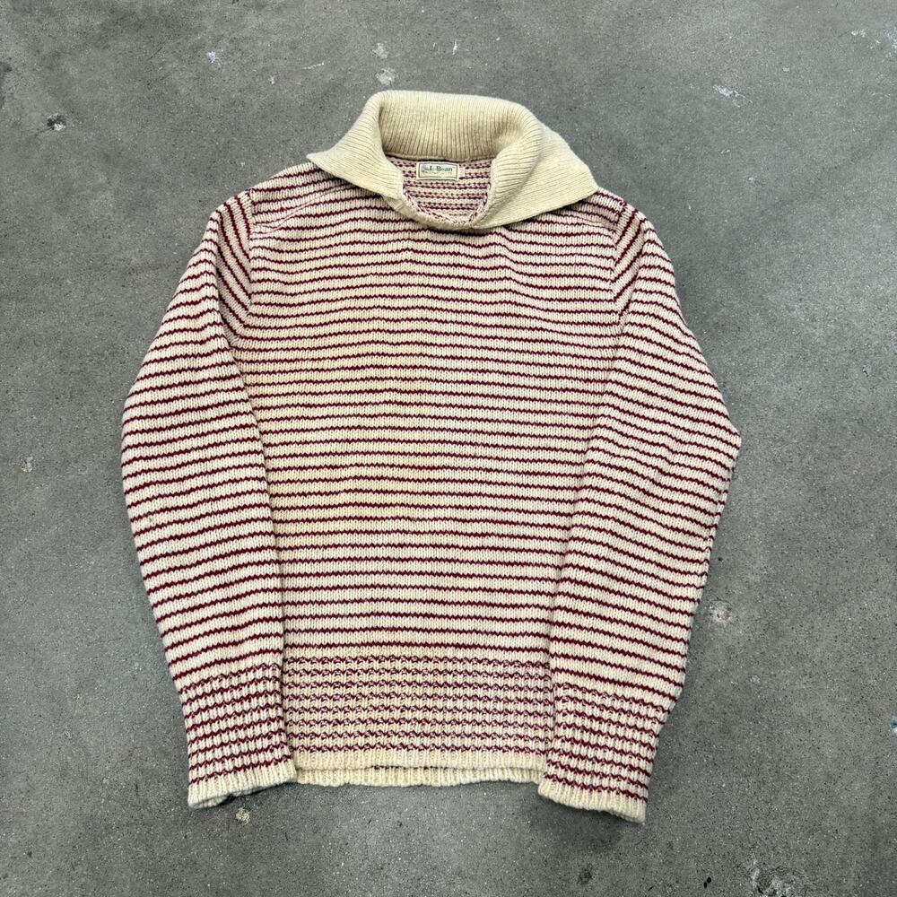 Vintage 80s L.L. Bean Wool Windjammer Striped Collared Sweater USA Medium Men